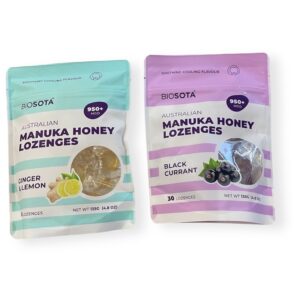 BIOSOTA ORGANICS 1x Cukríky Manuka MGO 950+ 135g čierne ríbezle, 1x Cukríky Manuka MGO 950+ 135g zázvor citrón