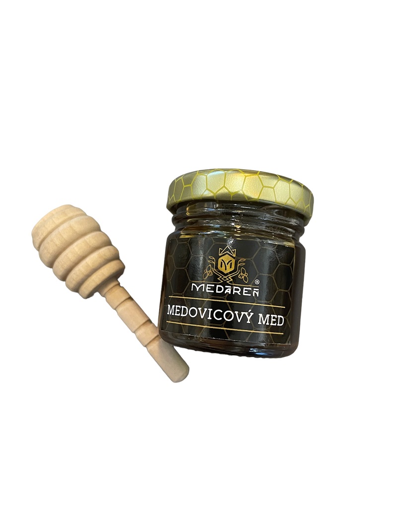 MEDÁREŇ Medovicový mini med 50g + drevená palička "mini"